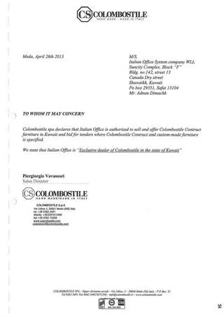 Colombostile S.p.A. certificate